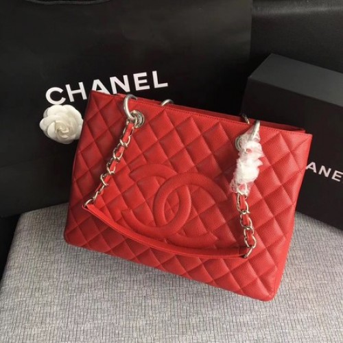 Geantă Chanel LE Boy Grand pentru cumpărături GST Red Cannage Pattern A50995 Argintiu
