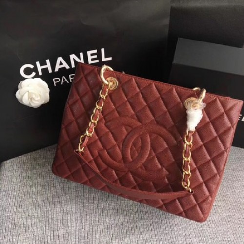 Chanel LE Boy Grand Shopping Tote Bag GST Wine Cannage Pattern A50995 Aur