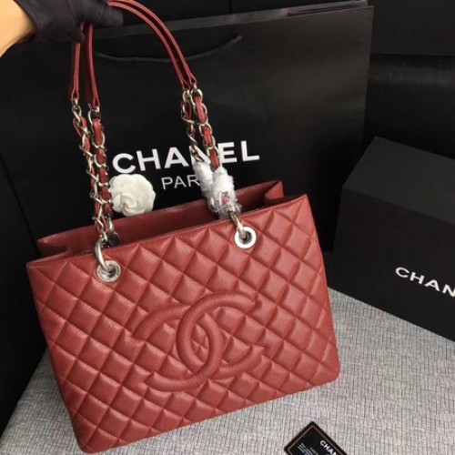 Chanel LE Boy Grand Shopping Tote Bag GST Wine Cannage Pattern A50995 Argintiu