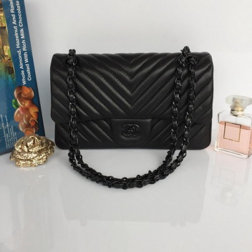 Geantă Chanel Lambskin Chevron Quilting Classic Flap AO1112 Neagră