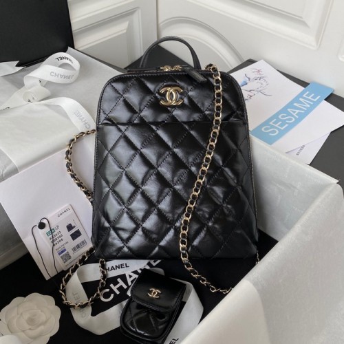 Rucsac Chanel Lambskin din metal auriu AS3332 negru