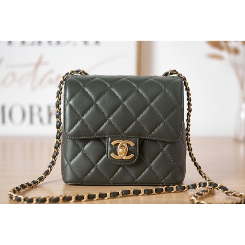 Geantă Chanel Lambskin Mini Flap AS3647 verde negricios