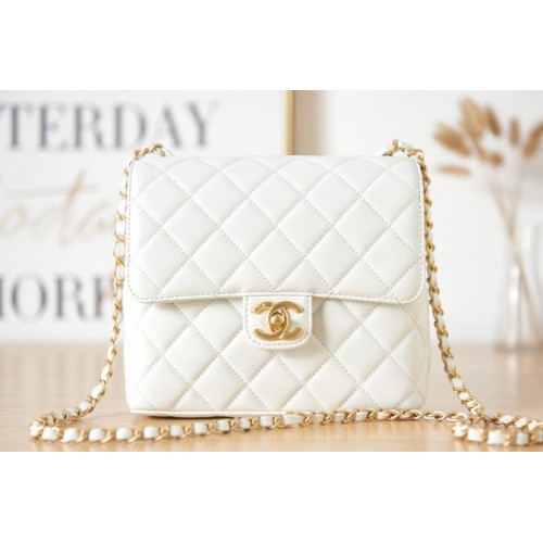 Chanel Lambskin MINI FLAP Bag AS3648 alb