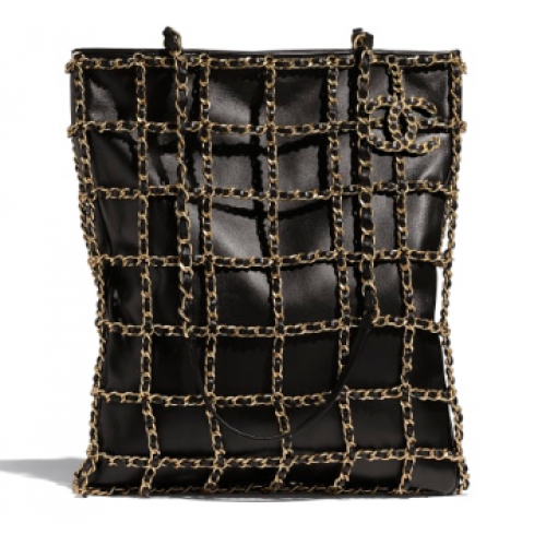 Geantă de cumpărături Chanel din piele de miel AS1383 neagră