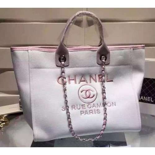 Geantă de cumpărături Chanel mare din pânză A5002 roz deschis