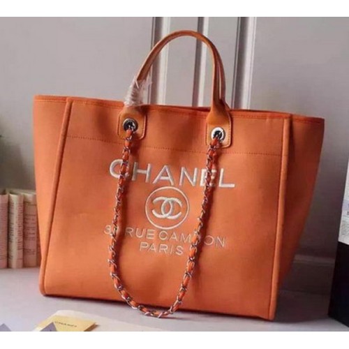 Geantă de cumpărături Chanel mare din pânză A5002 portocalie