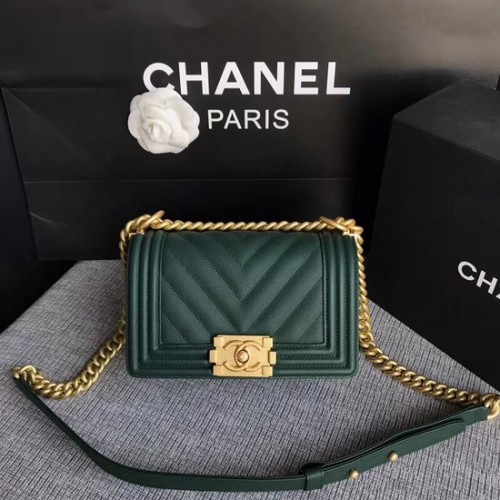 Geantă de umăr Chanel Le Boy Flap, piele originală Caviar P67085, cataramă aurie verde-negru