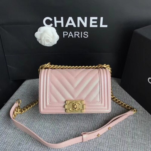 Geantă de umăr Chanel Le Boy Flap, piele originală Caviar P67085, cataramă aurie roz