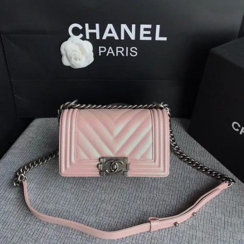 Geantă de umăr Chanel Le Boy Flap, piele originală Caviar P67085, cataramă roz argintie
