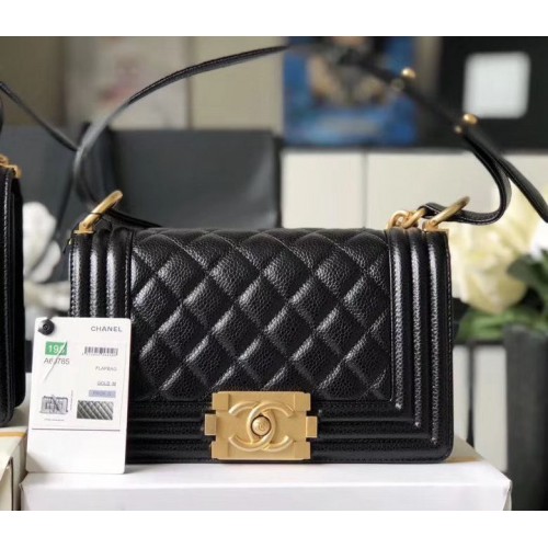 Geantă de umăr Chanel Le Boy cu clapă, piele originală Cavier A67085, cataramă neagră aurie