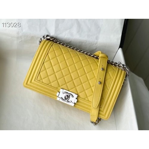 Geantă de umăr Chanel Le Boy cu clapă, piele originală A67086 galbenă