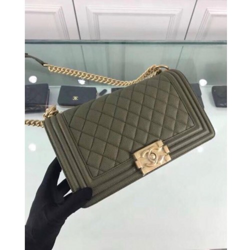 Geantă de umăr Chanel Leboy Original din piele de vițel Verde închis A67086 Auriu