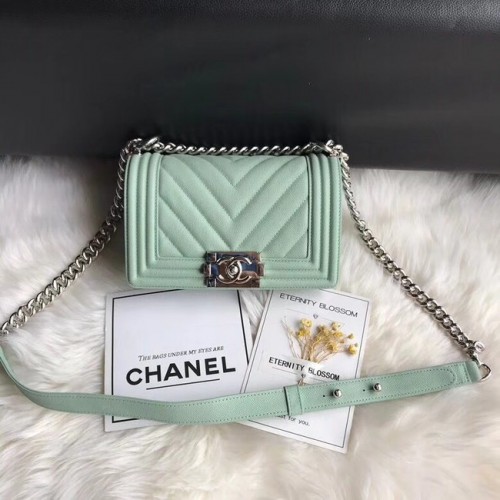 Geantă de umăr Chanel Leboy Original Caviar din piele A67085 Lanț argintiu verde deschis