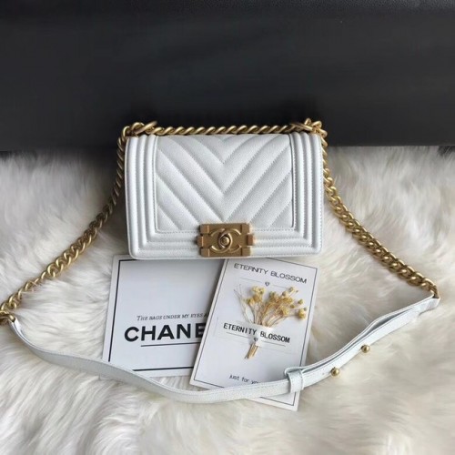 Geantă de umăr Chanel Leboy Original Caviar din piele A67085 lanț aur alb
