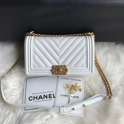 Geantă de umăr Chanel Leboy Original Caviar din piele A67086 lanț aur alb