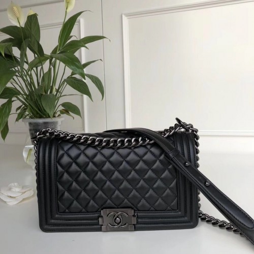 Chanel Leboy Original piele de oaie A67086 negru metalic în nuanță de gunoi