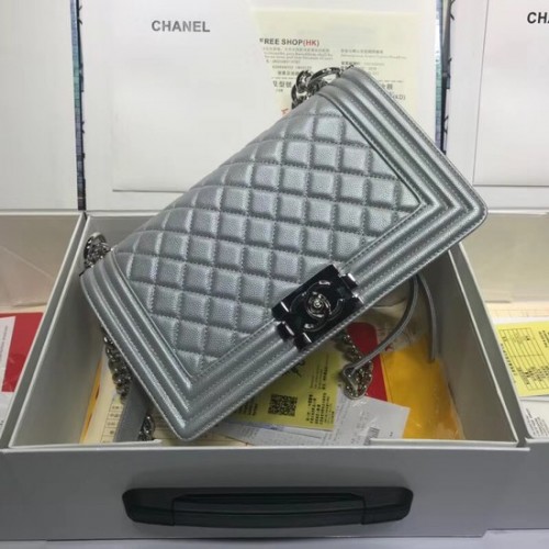 Geantă de umăr Chanel Leboy Original din piele caviar A67086 lanț argintiu