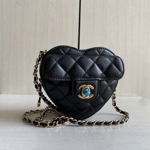 Geantă mini Chanel 2022S Love Heart Original din piele de miel cu lanț crossbody AS3191 neagră