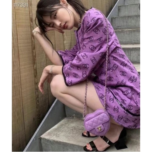 Geantă mini Chanel 2022S Love Heart Original din piele de miel cu lanț crossbody AS3191 violet