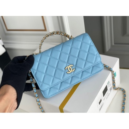 Chanel PUNGĂ MINI FLAP CU LANȚ Metal auriu 22SS albastru deschis