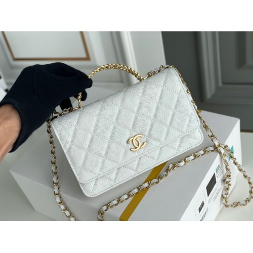 Chanel MINI GEANTĂ CU CLUTCH ȘI LANȚ Metal auriu 22SS alb