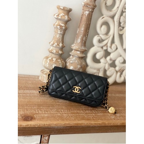 Chanel MINI FLAP BAG Piele de miel, metal auriu AP81210 NEGRU