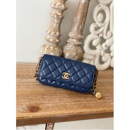 Chanel MINI FLAP BAG Piele de miel, metal auriu AP81210 ALBASTRU