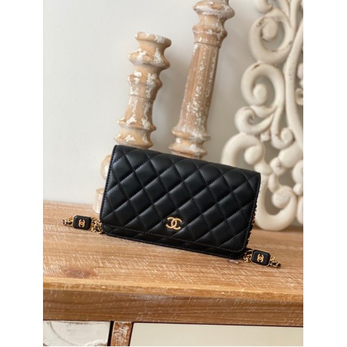 Chanel MINI FLAP BAG Piele de miel, metal auriu AS0950 negru