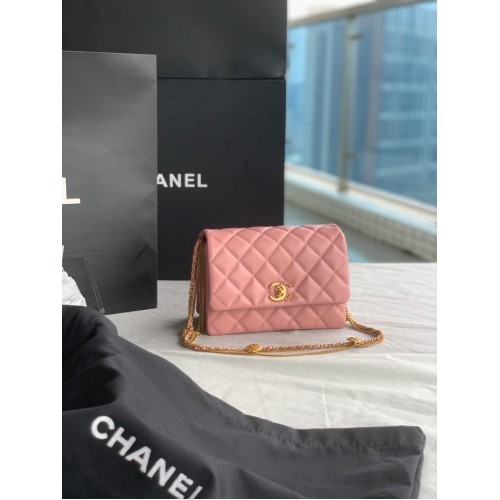 Chanel MINI FLAP BAG Piele de miel Metal auriu AS3378 roz