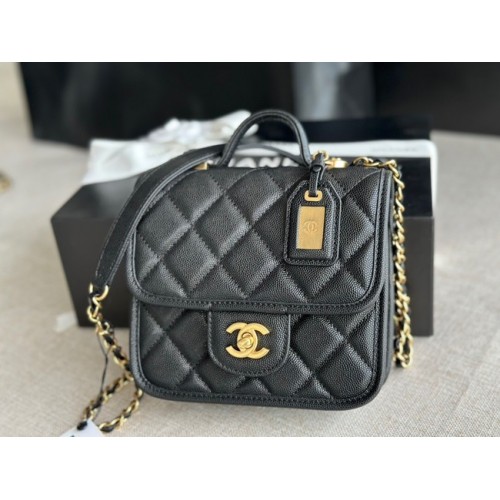 Chanel GEANTĂ MINI FLAP CU MÂNER SUPERIOR Piele de vițel granulată AS3652 neagră