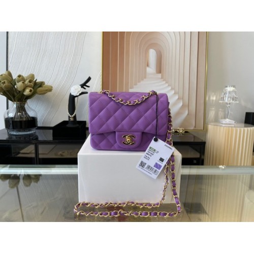 Geantă Chanel MINI Flap din piele de oaie originală 1115 violet