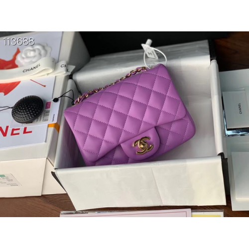 Geantă Chanel MINI Flap din piele de oaie originală 1115 violet