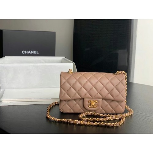 Geantă Chanel MINI Flap din piele de oaie originală 1116 Taupe