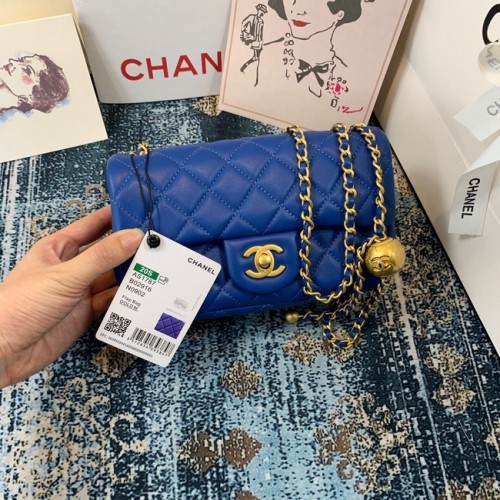 Geantă Chanel MINI Flap din piele de oaie originală 1116 albastră