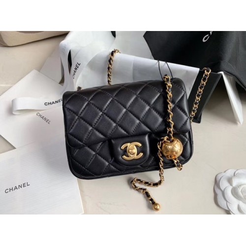 Geantă Chanel MINI cu clapă, piele de oaie originală AS1786 neagră