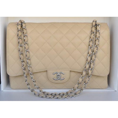 Geantă Chanel Maxi Classic A36098 Apricot Cannage Pattern Silver