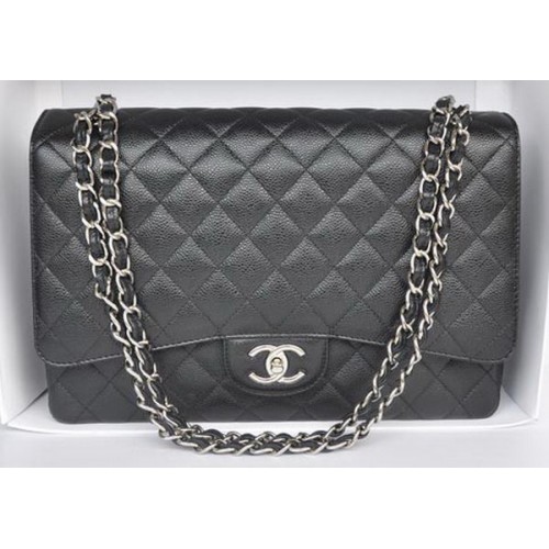 Geantă Chanel Maxi Classic A36098 Negru Model Cannage Argintiu