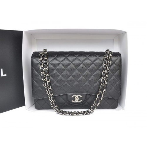 Geantă Chanel Maxi Classic A36098 Negru Original Caviar Leather Silver