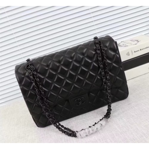 Geantă Chanel Maxi Classic cu clapă, piele de oaie A58601 Negru