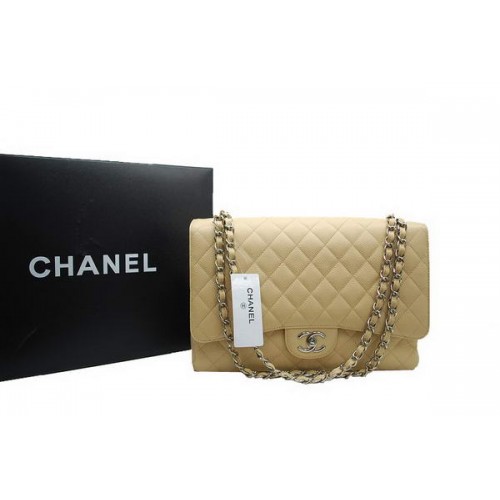 Geantă Chanel Maxi Double Flaps A36098 Apricot Original Caviar Leather Silver