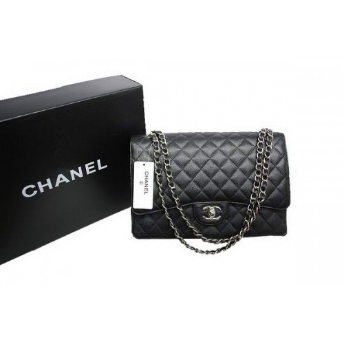 Geantă Chanel Maxi Double Flaps A36098 Negru Original Caviar Leather Silver