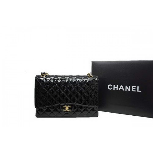 Geantă Chanel Maxi Double Flaps A36098 Negru Original Piele Lacuită Auriu