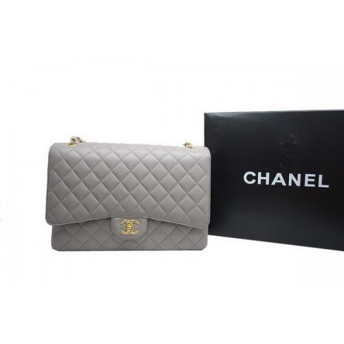Geantă Chanel Maxi Double Flaps A36098 Gri Original Piele Caviar Auriu