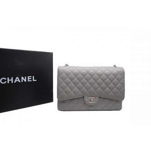 Geantă Chanel Maxi Double Flaps A36098 Gri Original Piele Caviar Argintiu
