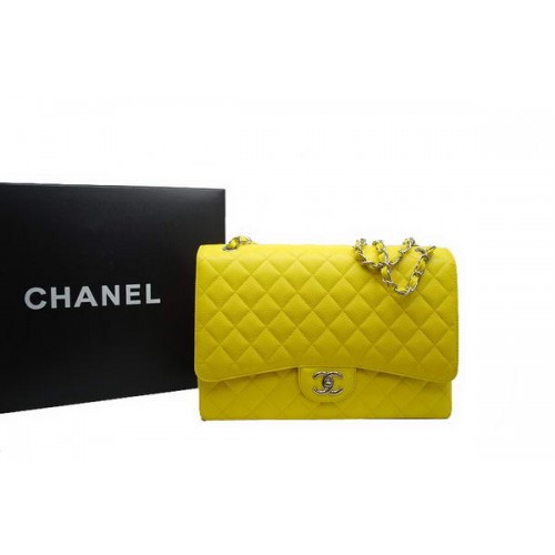 Geantă Chanel Maxi Double Flaps A36098 Lemon Original Caviar Leather Silver