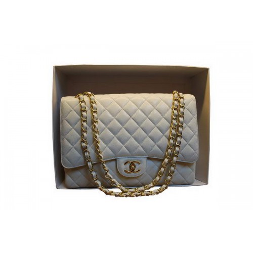 Geantă Chanel Maxi Double Flaps A36098 Alb Original Caviar Leather Gold
