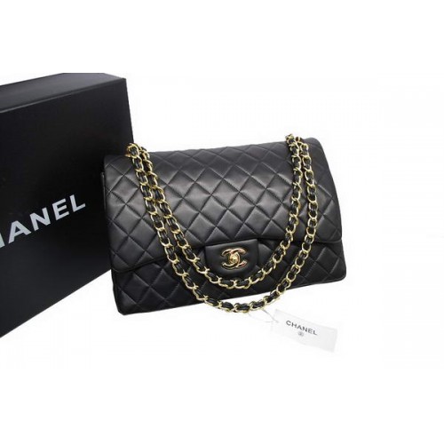 Geantă Chanel Maxi Double Flaps de calitate superioară, neagră, din piele de miel originală A36098, aurie