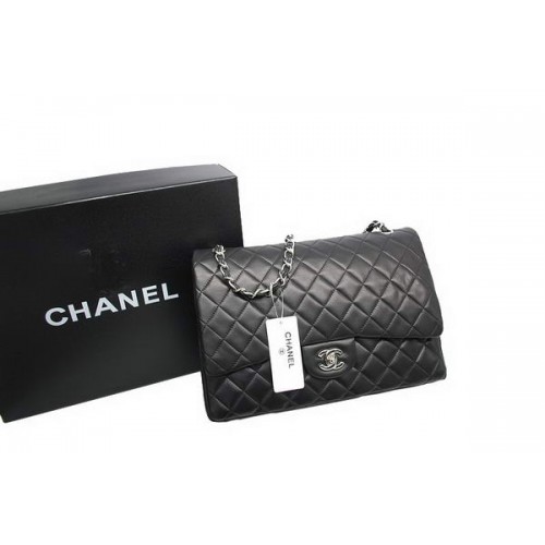Geantă Chanel Maxi Double Flaps de calitate superioară, neagră, din piele de miel originală, A36098, argintie