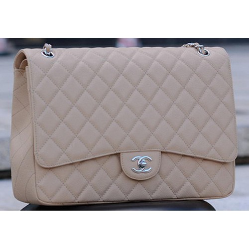 Geantă Chanel Maxi Quilted Classic Flap, model Apricot Cannage A58601, argintie