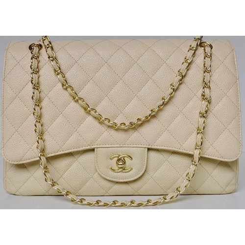 Geantă Chanel Maxi Quilted Classic Flap, modele Apricot Cannage A58601, auriu